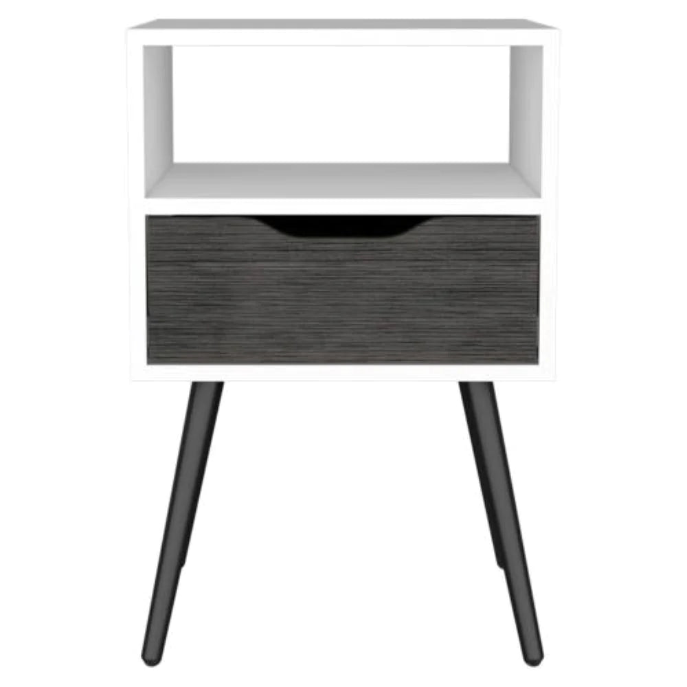 Nightstand Fugaz, Open Shelf, Single Drawer, Smokey Oak / White Finish