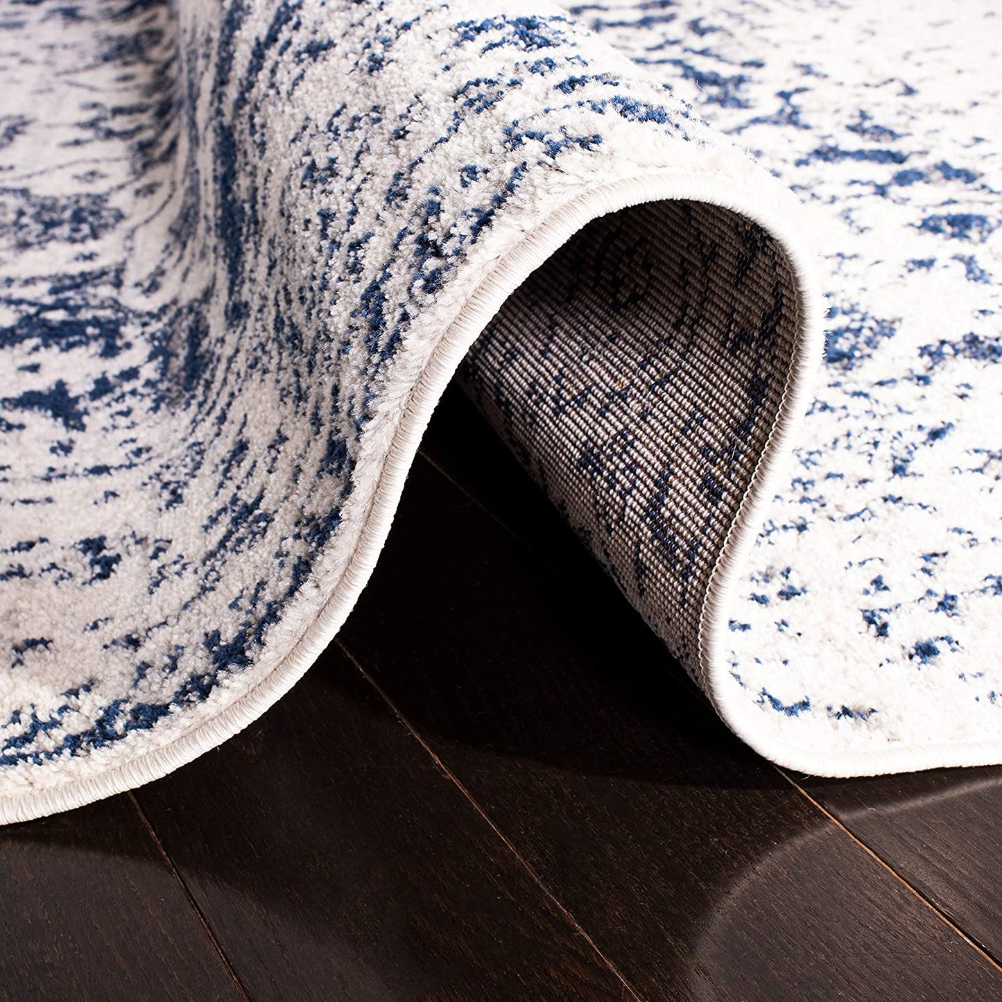 Madison Collection Area Rug - 8' X 10', Cream & Navy, Snowflake Medallion Distressed Design, Non-Shedding & Easy Care, Ideal for High Traffic Areas in Living Room, Bedroom (MAD603D)