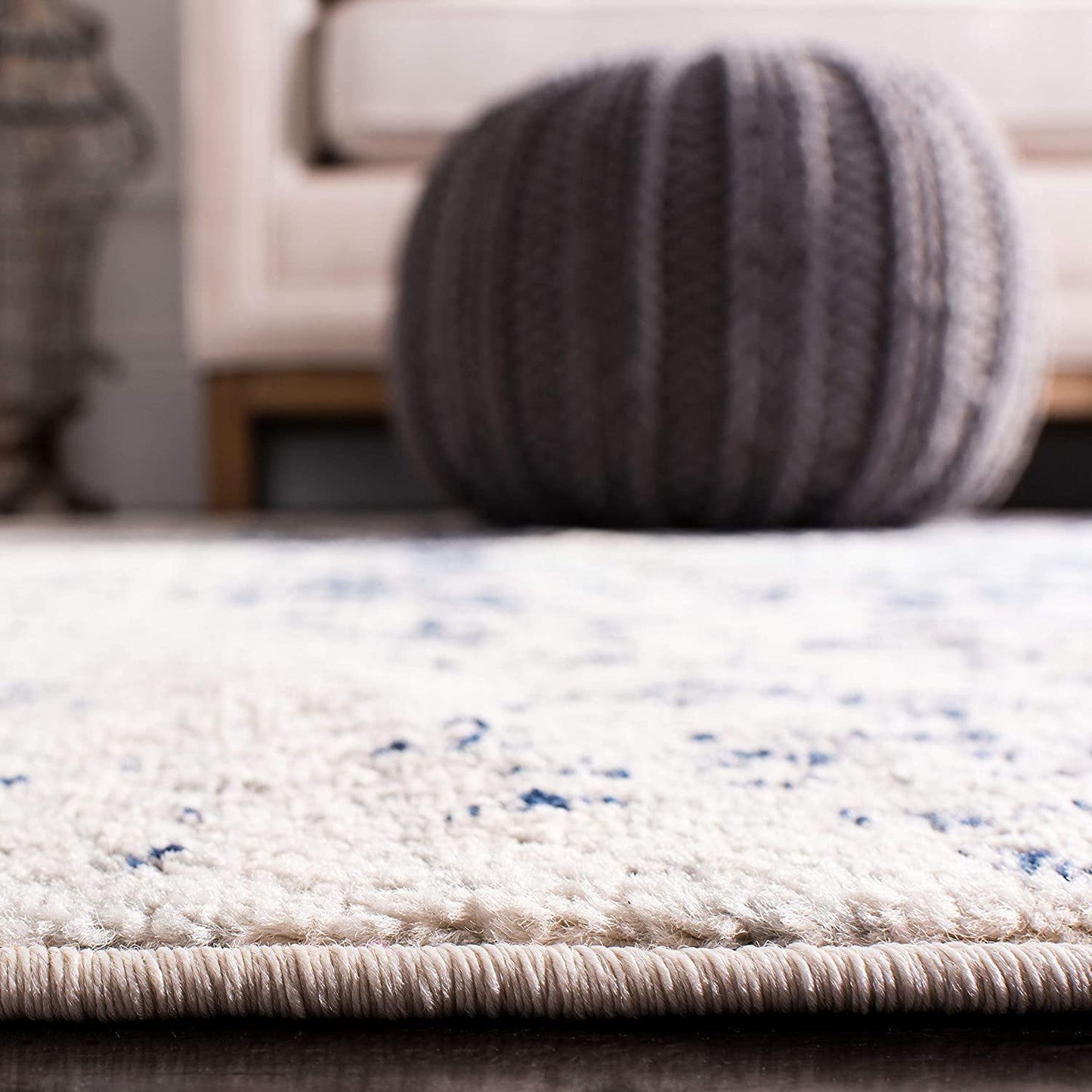 Madison Collection Area Rug - 8' X 10', Cream & Navy, Snowflake Medallion Distressed Design, Non-Shedding & Easy Care, Ideal for High Traffic Areas in Living Room, Bedroom (MAD603D)