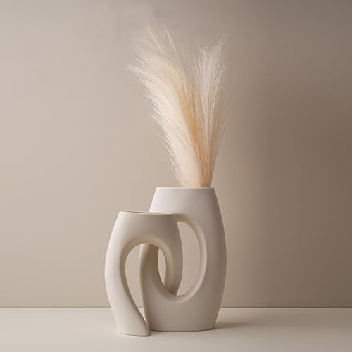 White Modern Art Unique Cross Ceramic Vases Set of 2, Perfect for Room Home Office Hotel Restaurant Farmhouse Decor Decoration, Safe Delivery (White)