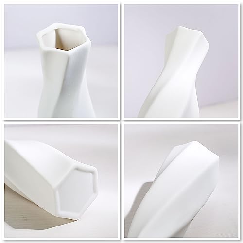 Ceramic Vase - Flowers Vases Modern Home Decor, White Geometric Decorative Vase for Living Room, Dried Flower Vase, Mantel, Table Decoration