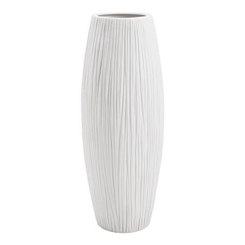 D'vine Dev 11 Inch White Ceramic Flower Vase, Waterfall Textured Vase for Home Decor, VS-WF-11
