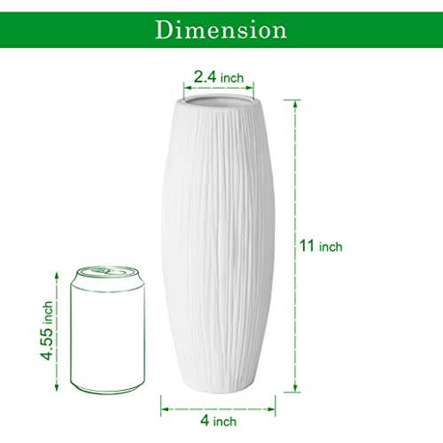 D'vine Dev 11 Inch White Ceramic Flower Vase, Waterfall Textured Vase for Home Decor, VS-WF-11