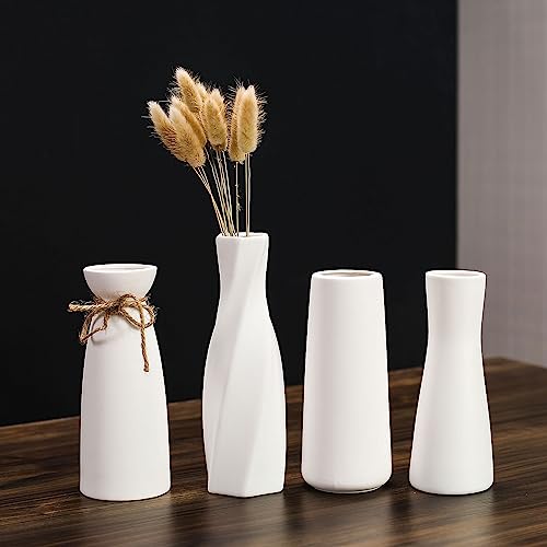 Ceramic Vase - Flowers Vases Modern Home Decor, White Geometric Decorative Vase for Living Room, Dried Flower Vase, Mantel, Table Decoration
