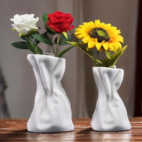 Black Ceramic Vase Set of 2, Boho Vase for Decor, Matte Frosted Texture Finish,Modern Rustic Farmhouse Home Decor,Vase for Pampas Grass&Dried Flowers,idea Shelf,Table,Mantel,Entryway (Black)