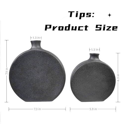Black Ceramic Vase Set of 2, Boho Vase for Decor, Matte Frosted Texture Finish,Modern Rustic Farmhouse Home Decor,Vase for Pampas Grass&Dried Flowers,idea Shelf,Table,Mantel,Entryway (Black)