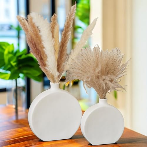 Black Ceramic Vase Set of 2, Boho Vase for Decor, Matte Frosted Texture Finish,Modern Rustic Farmhouse Home Decor,Vase for Pampas Grass&Dried Flowers,idea Shelf,Table,Mantel,Entryway (Black)