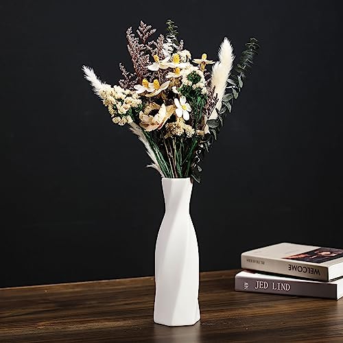 Ceramic Vase - Flowers Vases Modern Home Decor, White Geometric Decorative Vase for Living Room, Dried Flower Vase, Mantel, Table Decoration