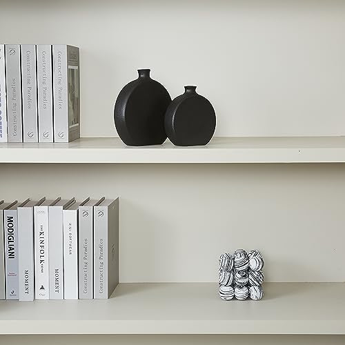 Black Ceramic Vase Set of 2, Boho Vase for Decor, Matte Frosted Texture Finish,Modern Rustic Farmhouse Home Decor,Vase for Pampas Grass&Dried Flowers,idea Shelf,Table,Mantel,Entryway (Black)