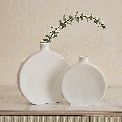 Black Ceramic Vase Set of 2, Boho Vase for Decor, Matte Frosted Texture Finish,Modern Rustic Farmhouse Home Decor,Vase for Pampas Grass&Dried Flowers,idea Shelf,Table,Mantel,Entryway (Black)