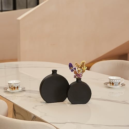 Black Ceramic Vase Set of 2, Boho Vase for Decor, Matte Frosted Texture Finish,Modern Rustic Farmhouse Home Decor,Vase for Pampas Grass&Dried Flowers,idea Shelf,Table,Mantel,Entryway (Black)
