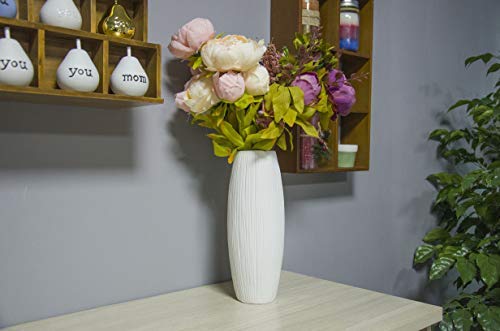 D'vine Dev 11 Inch White Ceramic Flower Vase, Waterfall Textured Vase for Home Decor, VS-WF-11