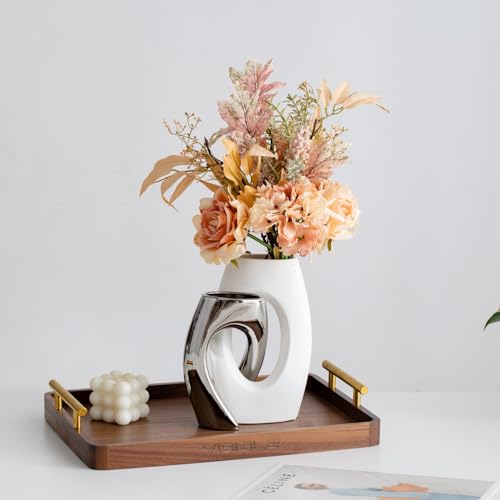 White Modern Art Unique Cross Ceramic Vases Set of 2, Perfect for Room Home Office Hotel Restaurant Farmhouse Decor Decoration, Safe Delivery (White)