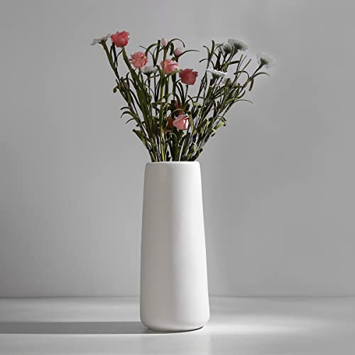 Ceramic Vase - Flowers Vases Modern Home Decor, White Geometric Decorative Vase for Living Room, Dried Flower Vase, Mantel, Table Decoration