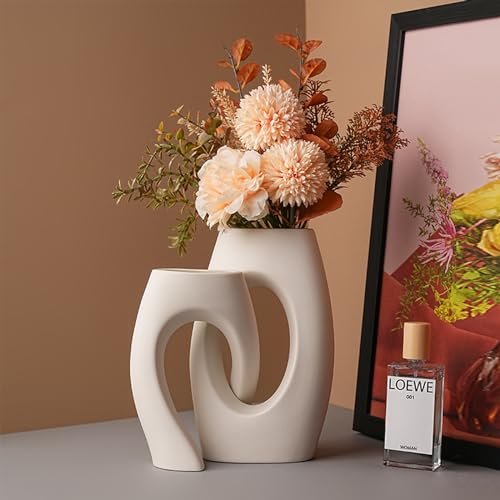 White Modern Art Unique Cross Ceramic Vases Set of 2, Perfect for Room Home Office Hotel Restaurant Farmhouse Decor Decoration, Safe Delivery (White)