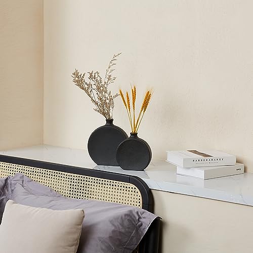 Black Ceramic Vase Set of 2, Boho Vase for Decor, Matte Frosted Texture Finish,Modern Rustic Farmhouse Home Decor,Vase for Pampas Grass&Dried Flowers,idea Shelf,Table,Mantel,Entryway (Black)