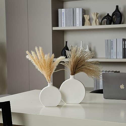 Black Ceramic Vase Set of 2, Boho Vase for Decor, Matte Frosted Texture Finish,Modern Rustic Farmhouse Home Decor,Vase for Pampas Grass&Dried Flowers,idea Shelf,Table,Mantel,Entryway (Black)