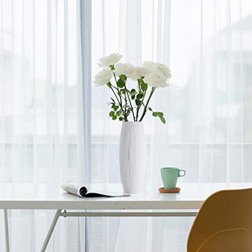 D'vine Dev 11 Inch White Ceramic Flower Vase, Waterfall Textured Vase for Home Decor, VS-WF-11
