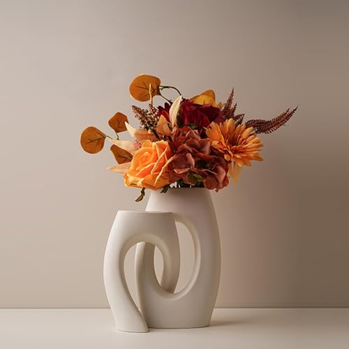 White Modern Art Unique Cross Ceramic Vases Set of 2, Perfect for Room Home Office Hotel Restaurant Farmhouse Decor Decoration, Safe Delivery (White)