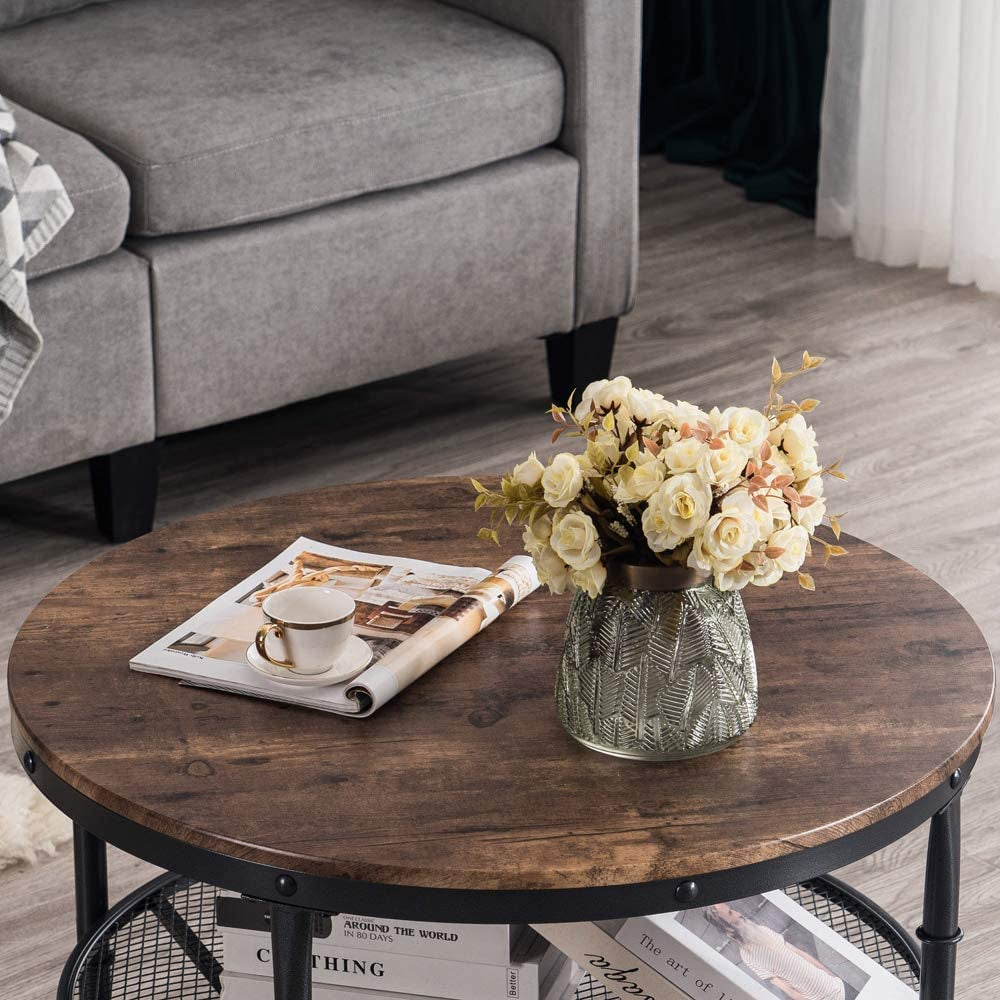 round Coffee Tables Living Room, 31.5" round Coffee Table with Storage round Wooden Coffee Table round Farmhouse Coffee Table, Industrial Coffee Table Rustic round Coffee Table with Metal Shelf