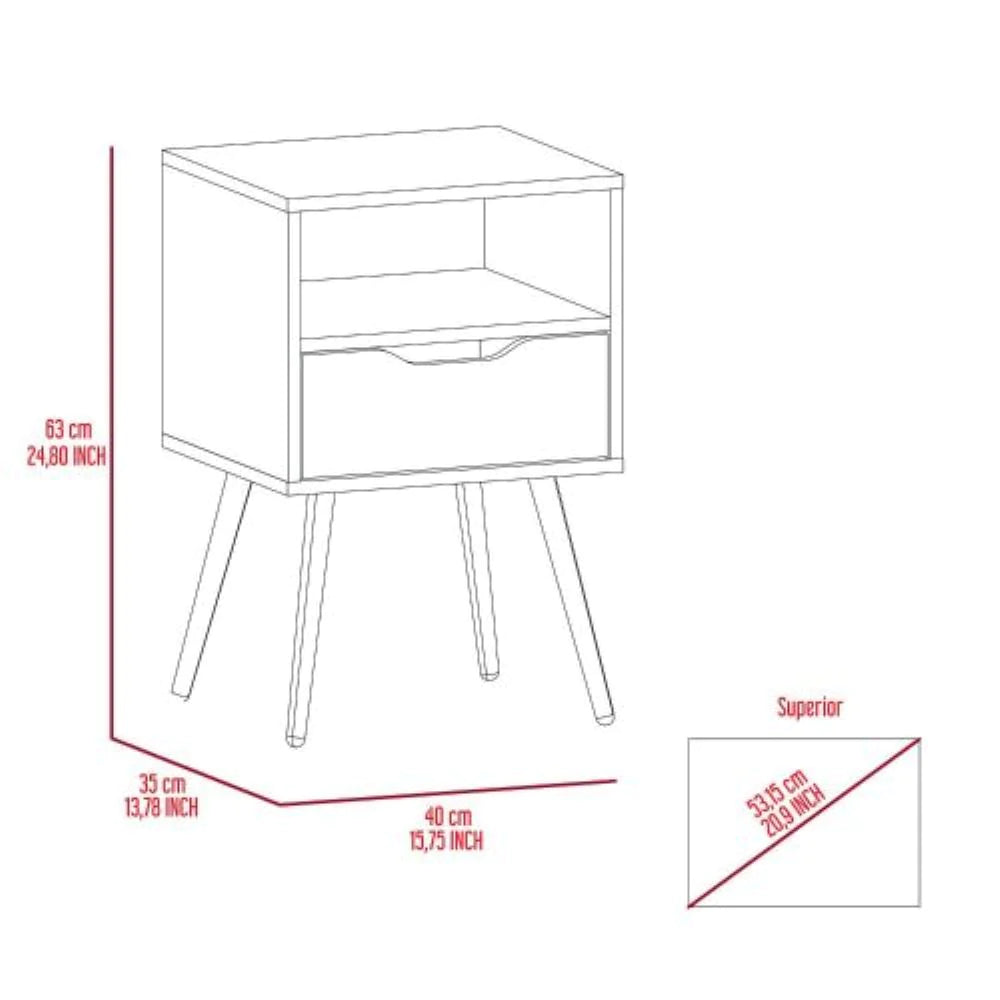 Nightstand Fugaz, Open Shelf, Single Drawer, Smokey Oak / White Finish