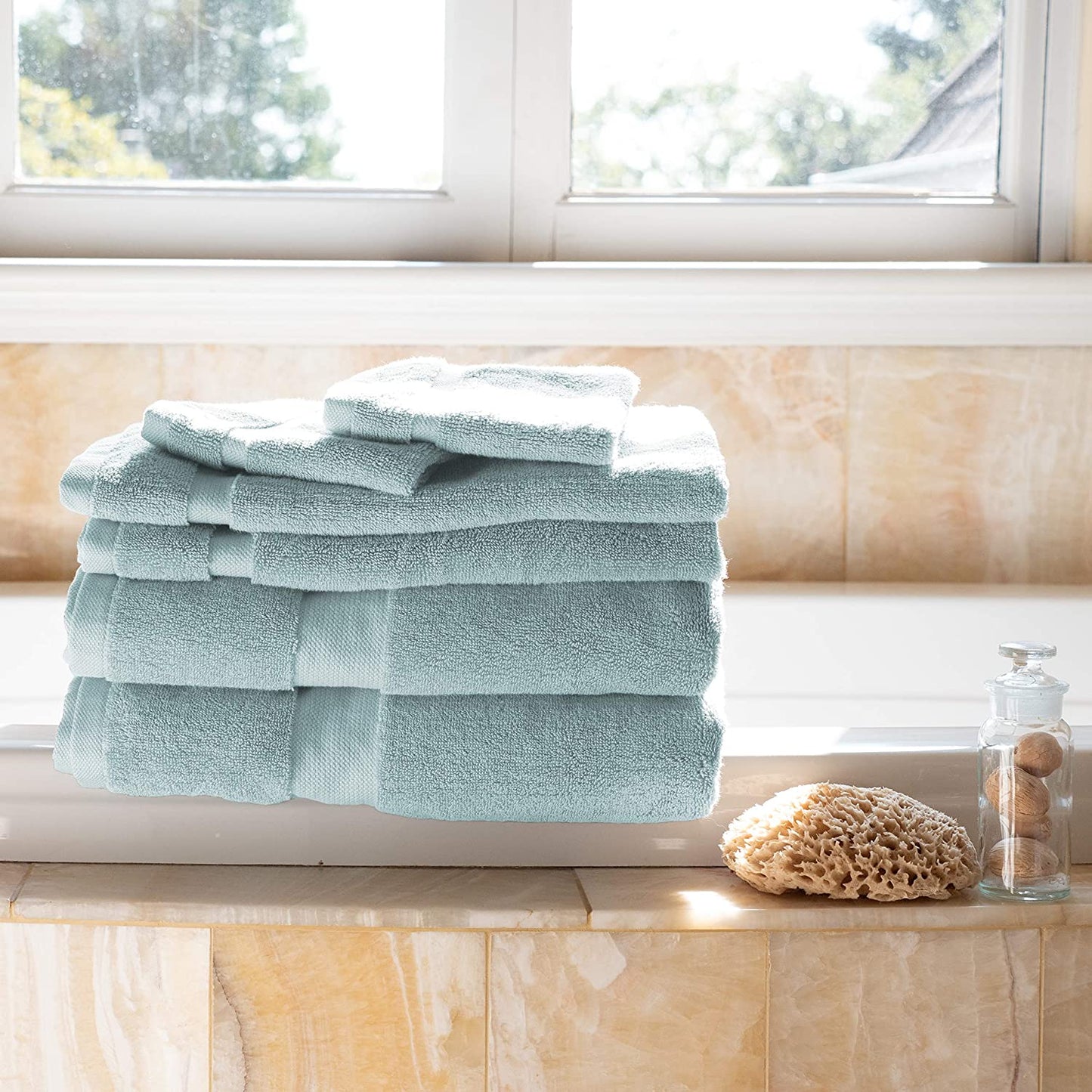 Canopy Lane Six Piece Bath Linen Set | 700 GSM Super Absorbent, Luxuriously Soft, 100% Cotton Bath Linens | Six Piece Set - 2 Bath Towels, 2 Hand Towels, and 2 Washcloths (Seafoam)