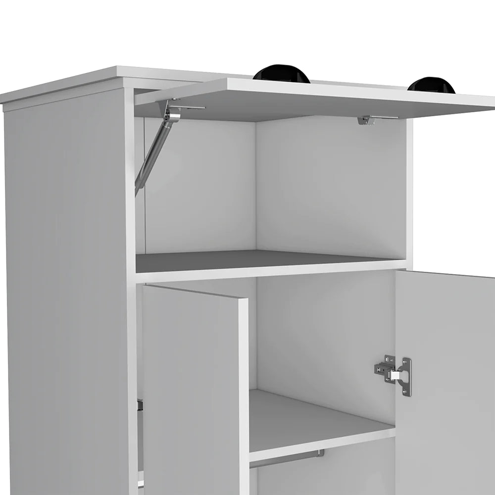 Armoire with Two-Doors Dumas, Top Hinged Drawer and 1-Drawer, White Finish