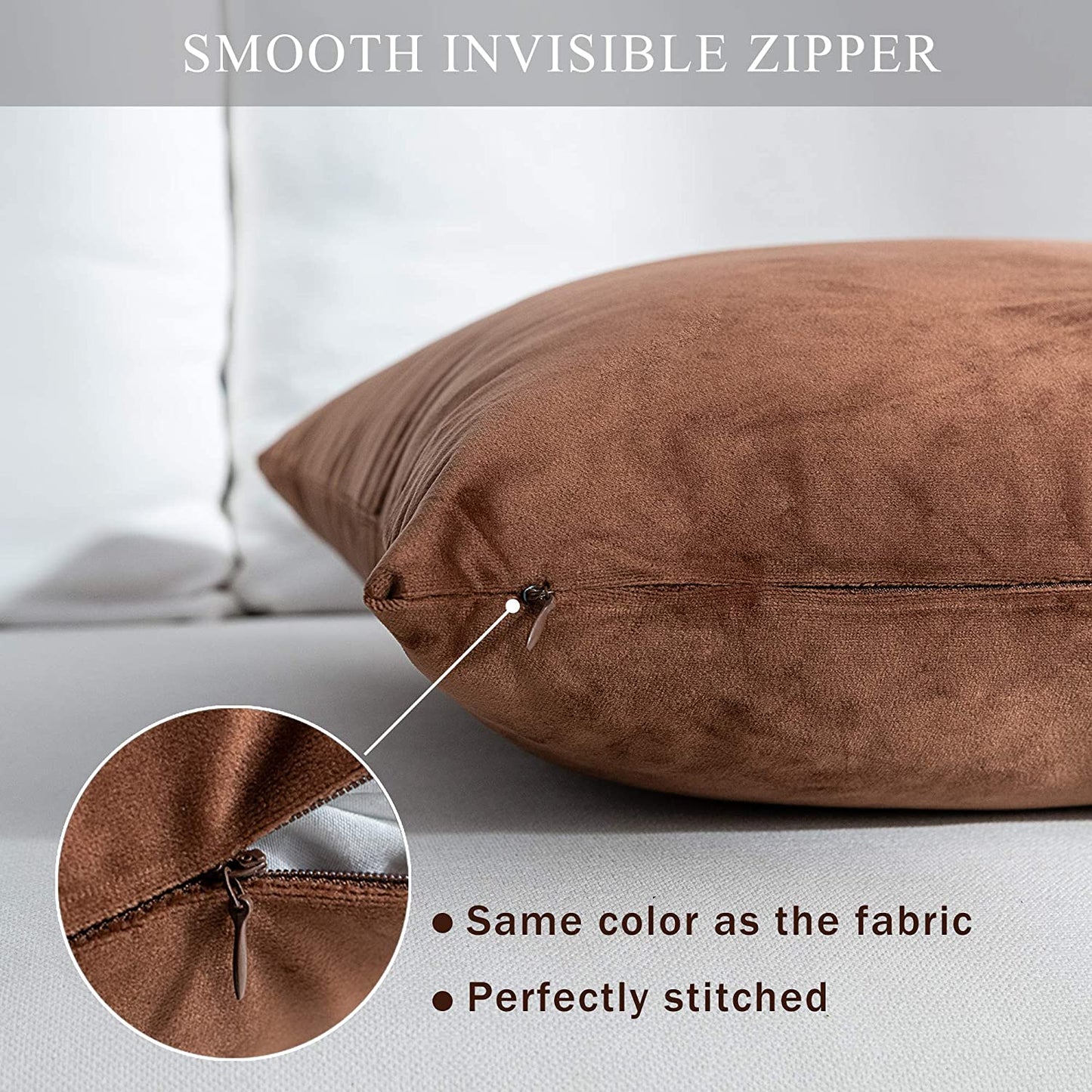 Super Soft Velvet Throw Pillow Covers Square Pillowcase for Bed Couch Sofa Bench, 18 X 18 Inch (45 Cm), Chocolate, Pack of 2