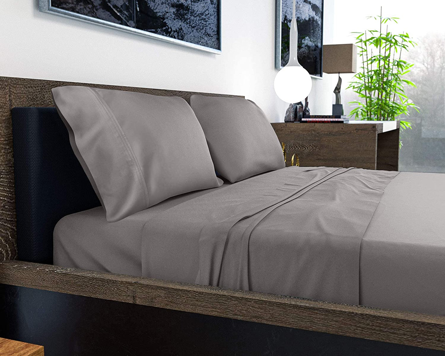Pillow Cases Queen - 100% Viscose Derived from Bamboo Pillowcase (20X30) - Cooling Pillow Cases - Cooling Pillow Cases for Hot Sleepers Set of 2 Pillowcases (Queen, Stone Gray)