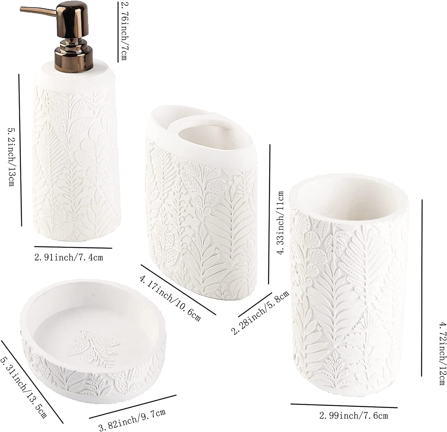 Bathroom Accessories Set,Toothbrush Holder,Farmhouse Decor,4 Pcs Resin Gift Apartment Necessities, Contain Toothbrush Cup,Soap Dispenser & Dish,Tumbler