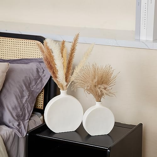 Black Ceramic Vase Set of 2, Boho Vase for Decor, Matte Frosted Texture Finish,Modern Rustic Farmhouse Home Decor,Vase for Pampas Grass&Dried Flowers,idea Shelf,Table,Mantel,Entryway (Black)