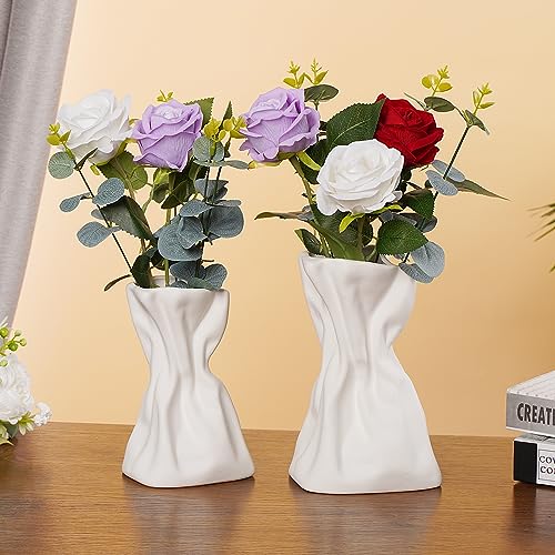 Black Ceramic Vase Set of 2, Boho Vase for Decor, Matte Frosted Texture Finish,Modern Rustic Farmhouse Home Decor,Vase for Pampas Grass&Dried Flowers,idea Shelf,Table,Mantel,Entryway (Black)