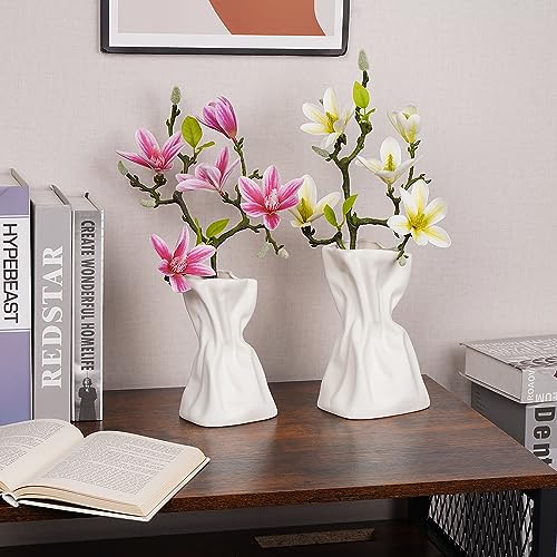 Black Ceramic Vase Set of 2, Boho Vase for Decor, Matte Frosted Texture Finish,Modern Rustic Farmhouse Home Decor,Vase for Pampas Grass&Dried Flowers,idea Shelf,Table,Mantel,Entryway (Black)