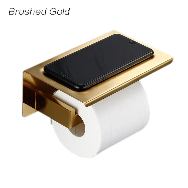 Brushed Gold SUS304 Toilet Paper Holder with Shelf Bathroom Hardware Accessories Tissue Holder Black / Chrome / White Color