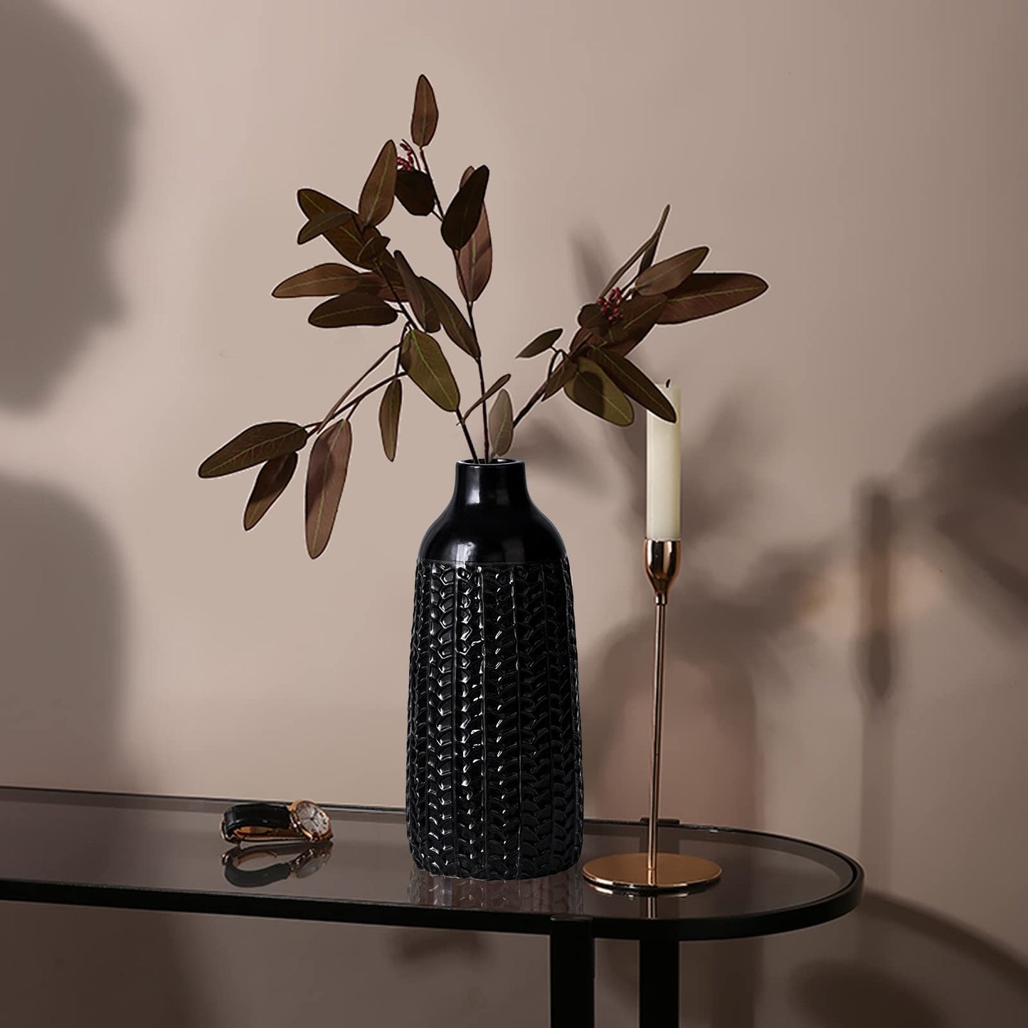 Yundu White Ceramics Vases for Home Decor, Flower Vase, Modern Farmhouse Table Décor Vase