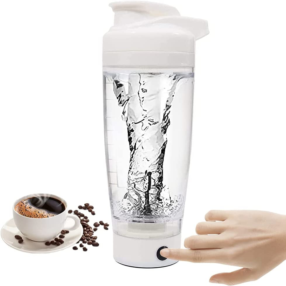 Self Mixing Mug Electric Protein Shaker Bottle, Protein Shaker Cup, 25 Oz High-Torque Battery-Powered Blender Shake Bottle,Portable,Self-Stirring Mug for Various Powder (White)