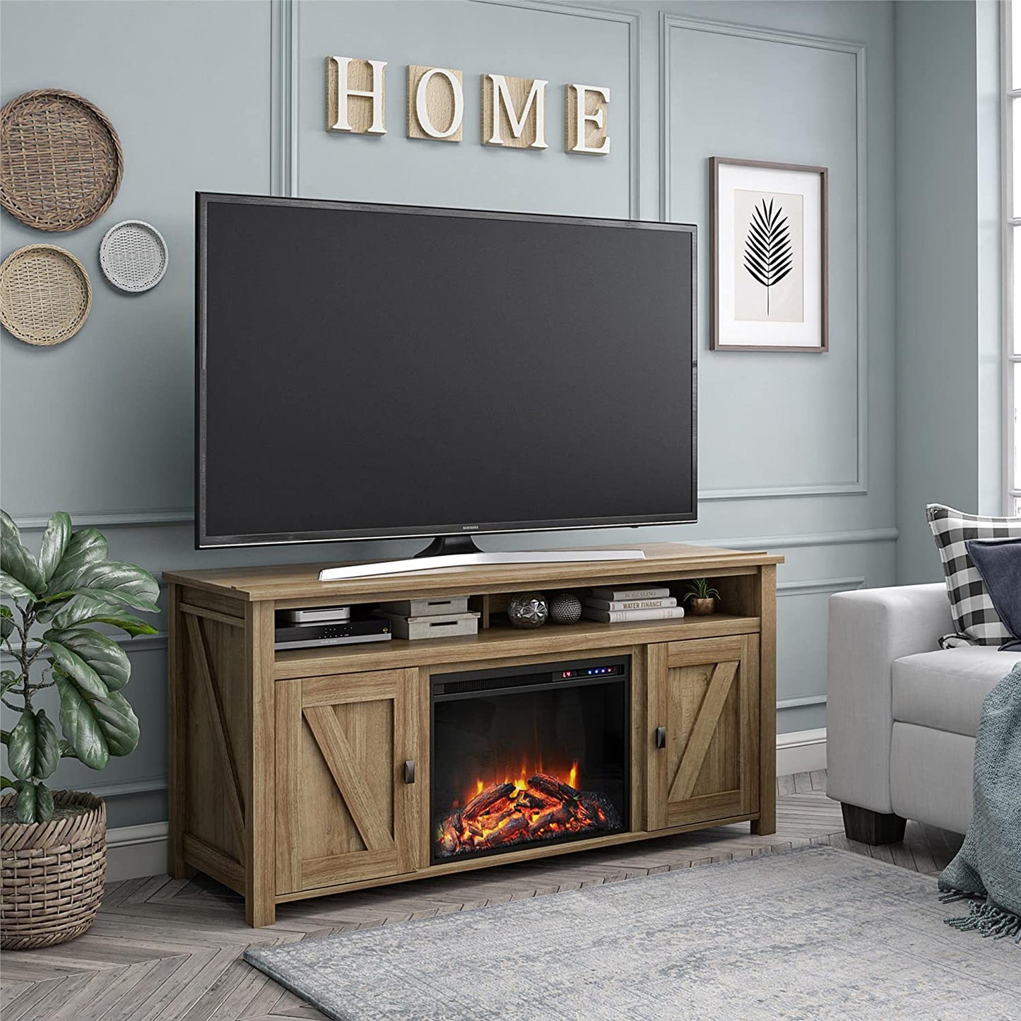 Ameriwood Home Farmington Electric Fireplace TV Console for Tvs up to 60", Natural