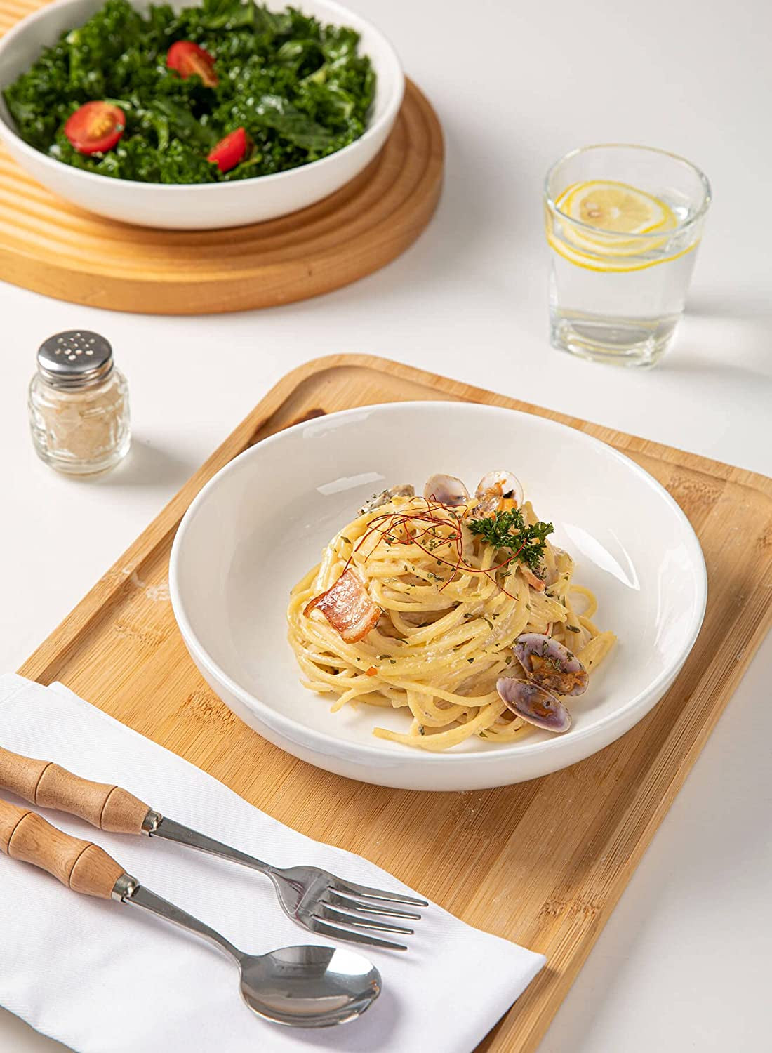 Pasta Bowls, 22 Ounce Salad White Serving Bowls Set of 6, 7.6 Inch Porcelain Plates, No. 112.001