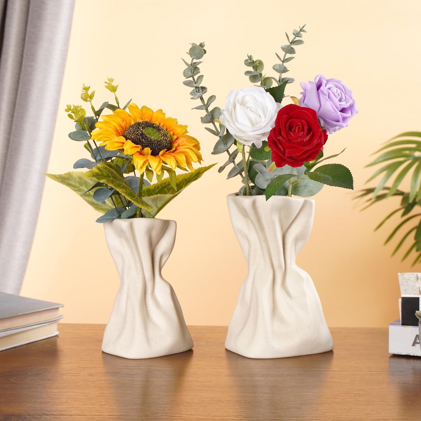 Black Ceramic Vase Set of 2, Boho Vase for Decor, Matte Frosted Texture Finish,Modern Rustic Farmhouse Home Decor,Vase for Pampas Grass&Dried Flowers,idea Shelf,Table,Mantel,Entryway (Black)