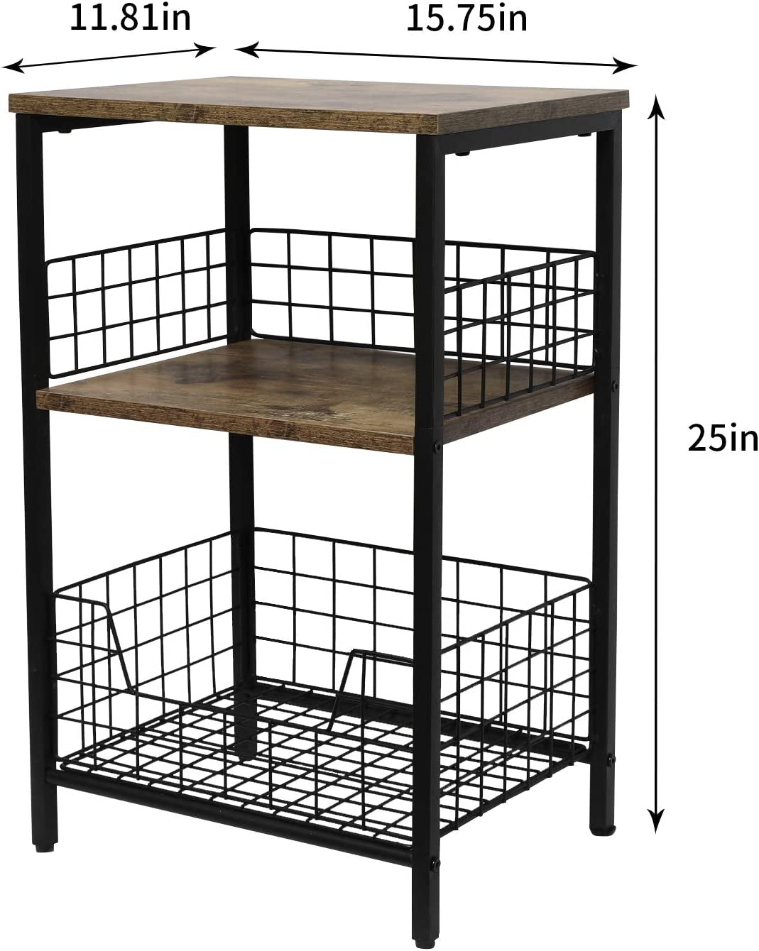 X-Cosrack End Table,Industrial Retro Side Table Nightstand Storage Shelf for Living Room Bedroom Kitchen Family and Office,Stable Wood and Metal Frame, Patent Pending(Brown&Black)