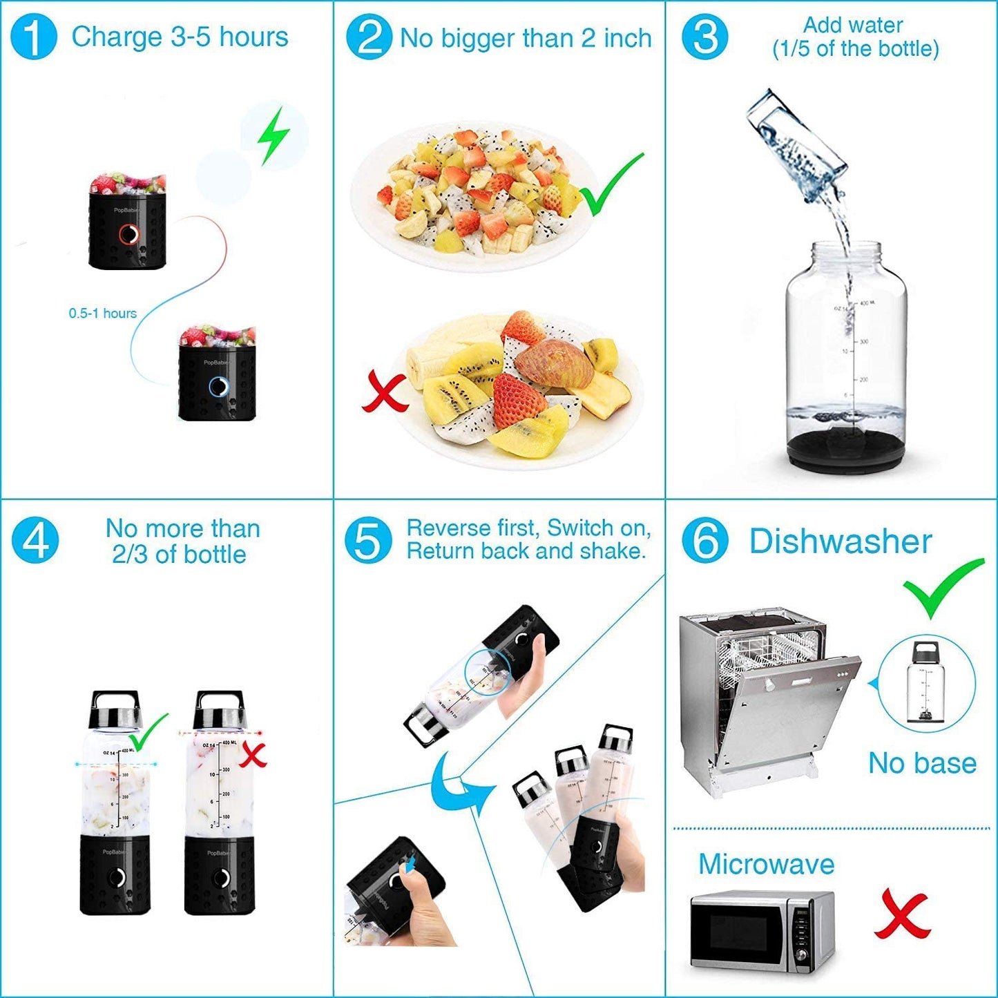 Portable Blender, Personal Blender for Shakes and Smoothies with Rechargeable USB Blender Cup, Black