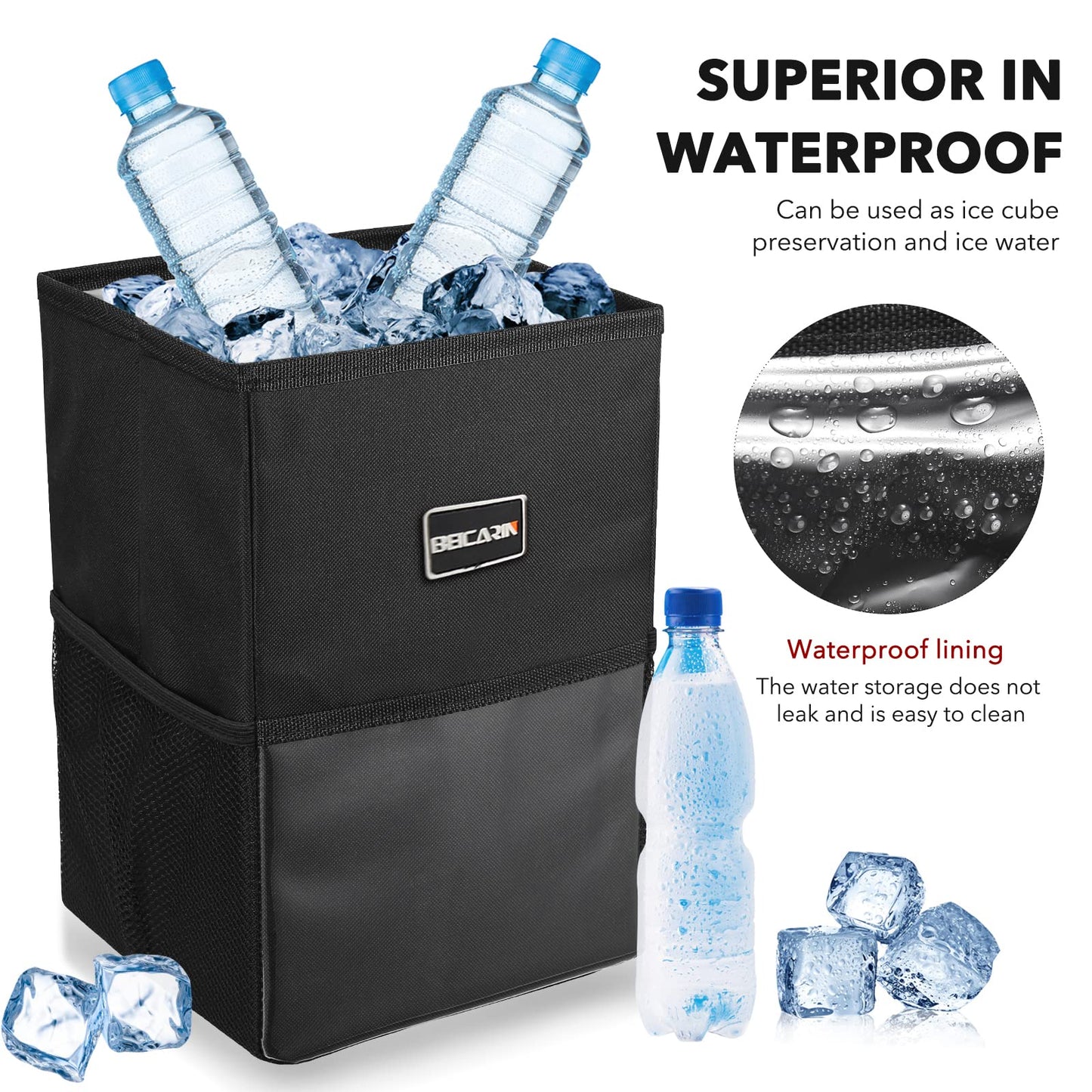 Car Trash Can with Lid - Bag Hanging Storage Pockets Leak-Proof Organizer Collapsible and Portable Waterproof Garbage Bin, 2.6 Gal Large Capacity Multipurpose Bin for