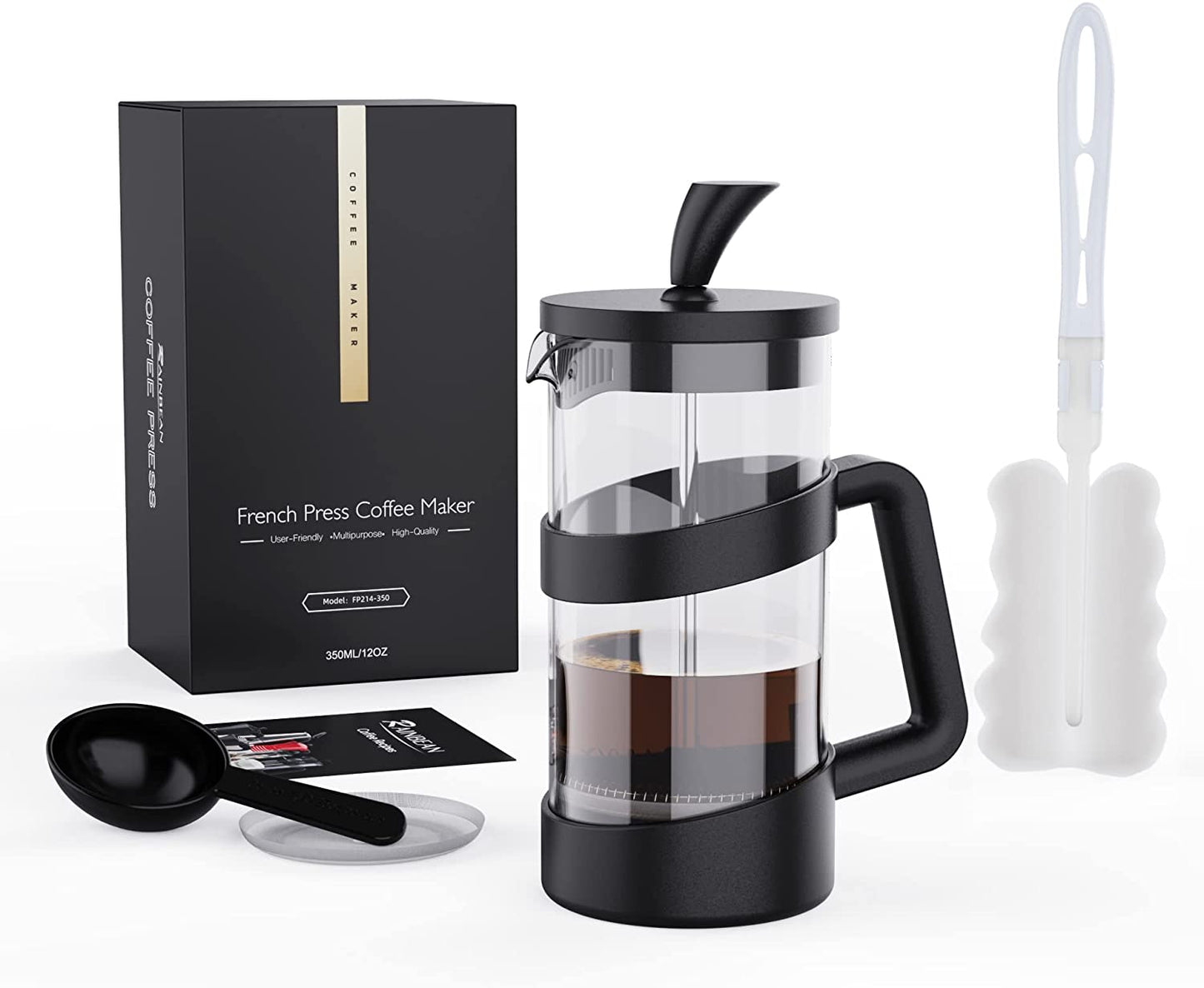 Mini French Press Coffee Maker 12 Oz, Heat Cold Coffee Brewer Camping Coffee Press Pot, Small French Press and Coffee Presses 350 Ml, Tea and Frothed Milk Press (Black, 12 Oz)