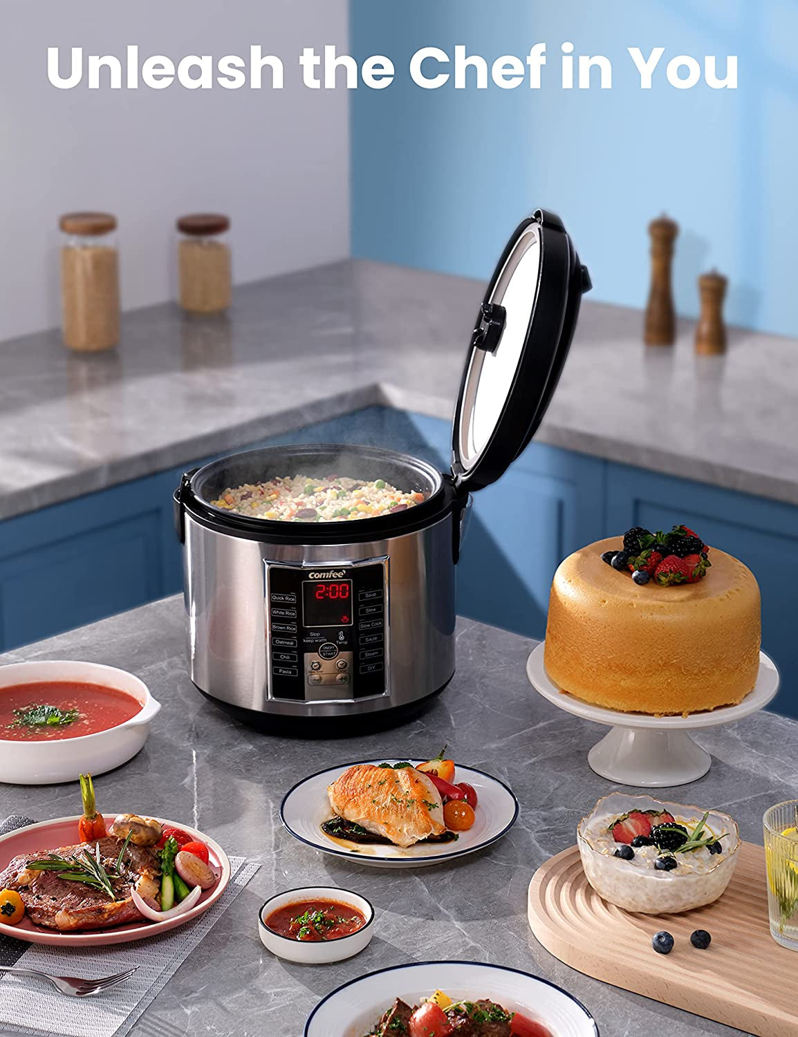 Rice Cooker 10 Cup Uncooked, Food Steamer, Stewpot, Saute All in One (12 Digital Cooking Programs) Multi Cooker Large Capacity 5.2Qt, 24 Hours Preset