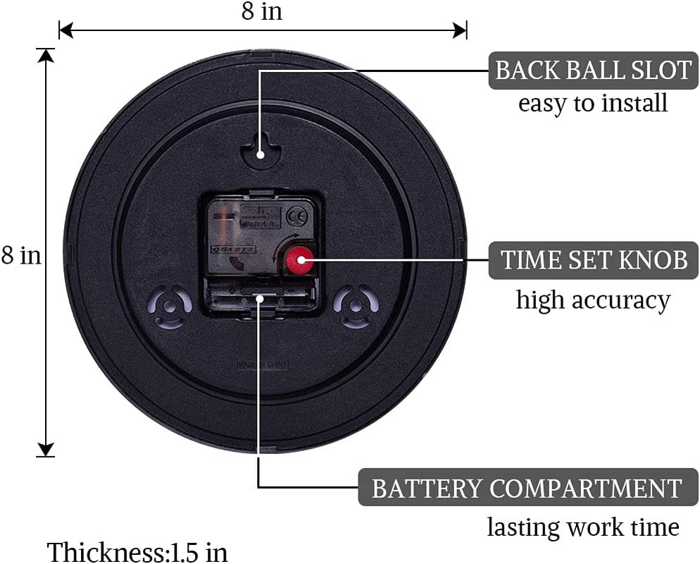 SMARTEN ARTS Black Wall Clocks Battery Operated Wall Clock for Kids Silent Non-Ticking Easy to Read Wall Clock for Bathroom Kitchen Living Room Bedroom in 8 Inches