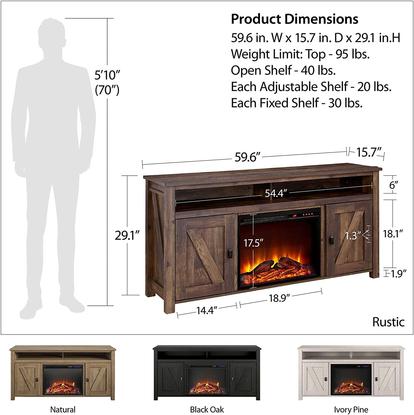 Ameriwood Home Farmington Electric Fireplace TV Console for Tvs up to 60", Natural