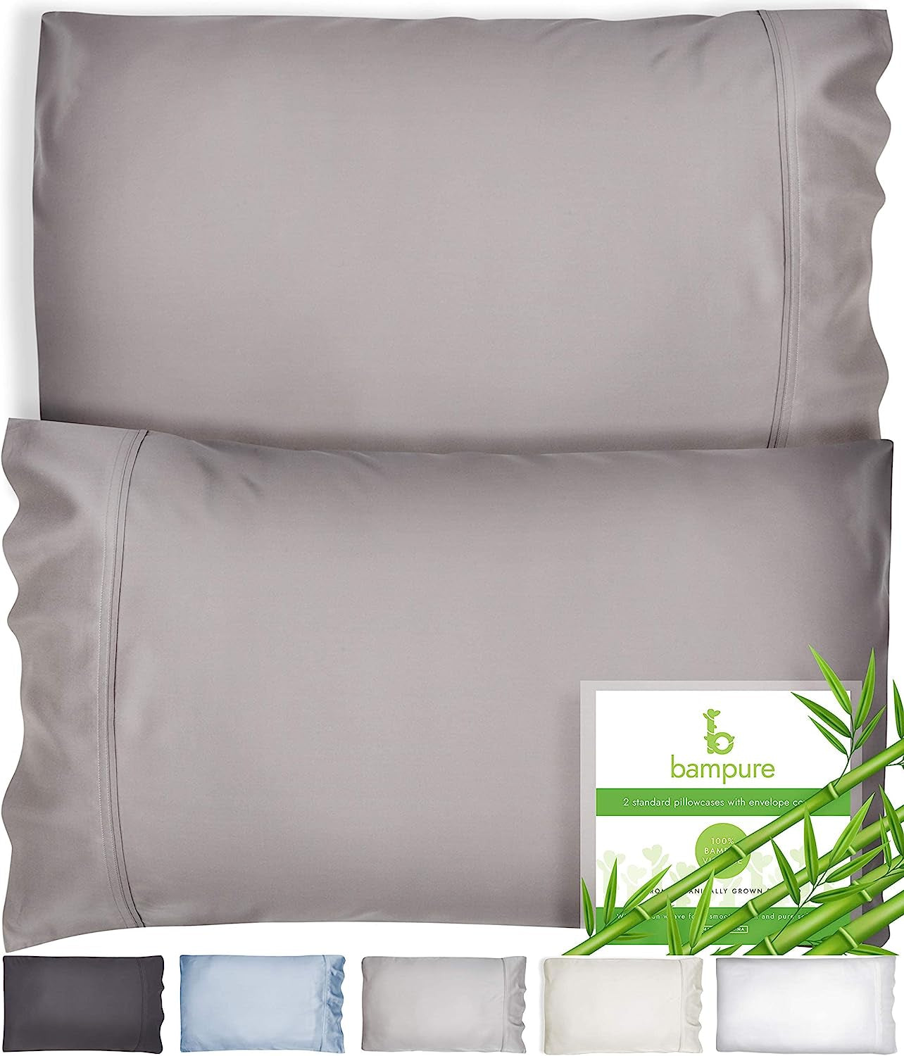 Pillow Cases Queen - 100% Viscose Derived from Bamboo Pillowcase (20X30) - Cooling Pillow Cases - Cooling Pillow Cases for Hot Sleepers Set of 2 Pillowcases (Queen, Stone Gray)
