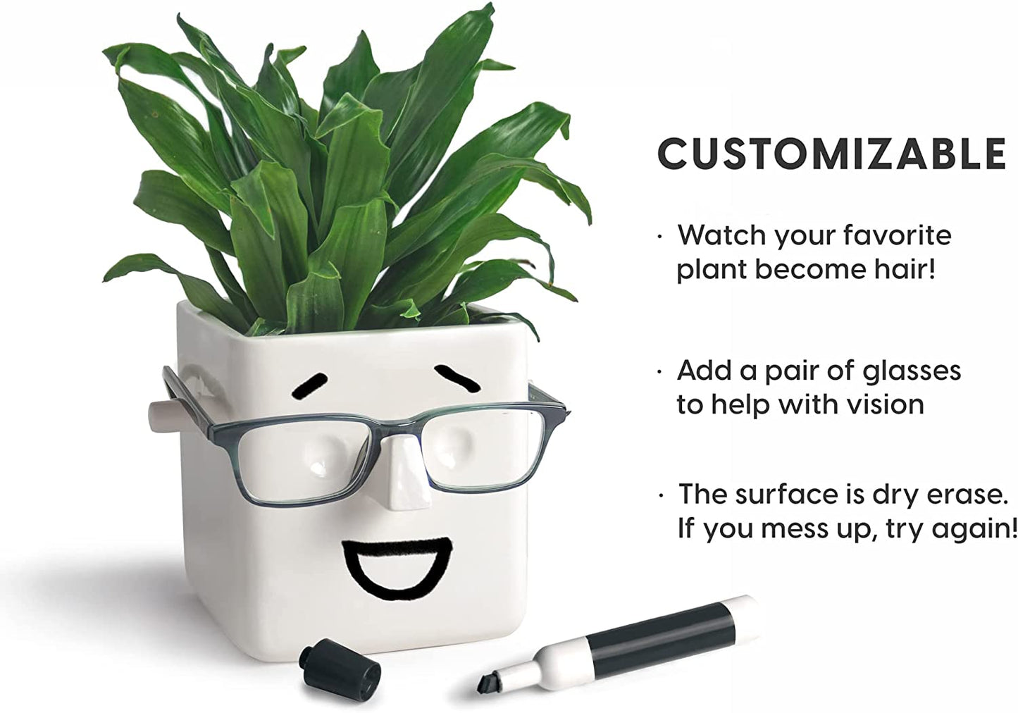 Face Plant, Novelty Planter Holds Small Plants, Glasses & You Can Draw on It. Elegant Ceramic Pot for Succulents, Cacti or Your Average Fern, Perfect Gifting