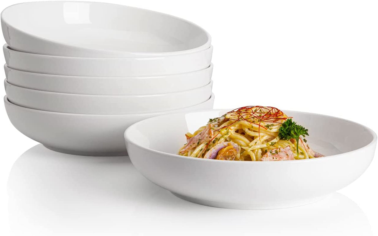 Pasta Bowls, 22 Ounce Salad White Serving Bowls Set of 6, 7.6 Inch Porcelain Plates, No. 112.001