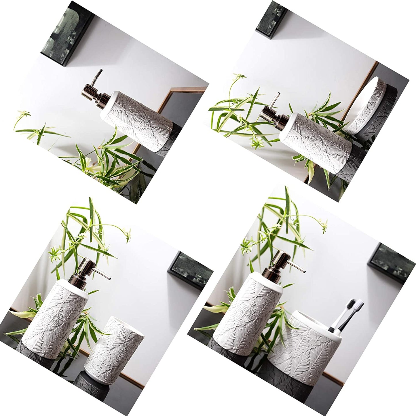 Bathroom Accessories Set,Toothbrush Holder,Farmhouse Decor,4 Pcs Resin Gift Apartment Necessities, Contain Toothbrush Cup,Soap Dispenser & Dish,Tumbler